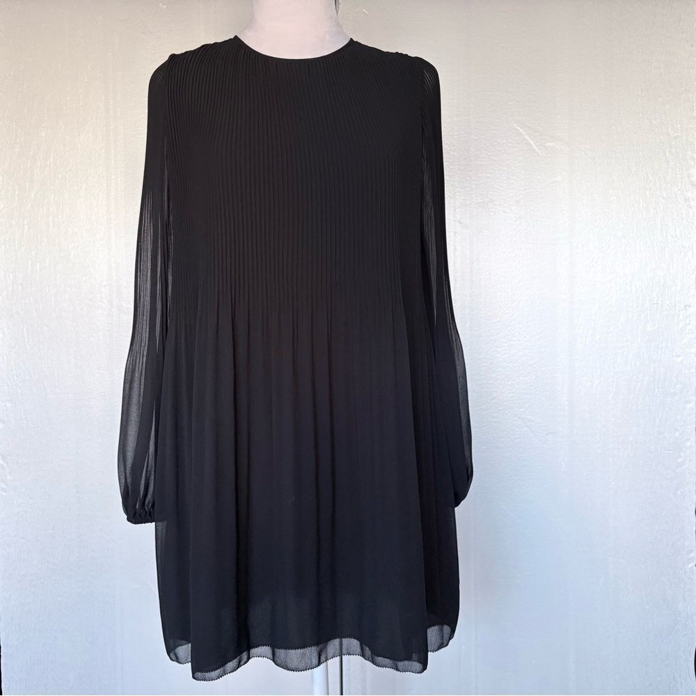 Wilfred Pleated Sheer Long-Sleeve Mini Little Black Dress 2XS - Picture 6 of 8